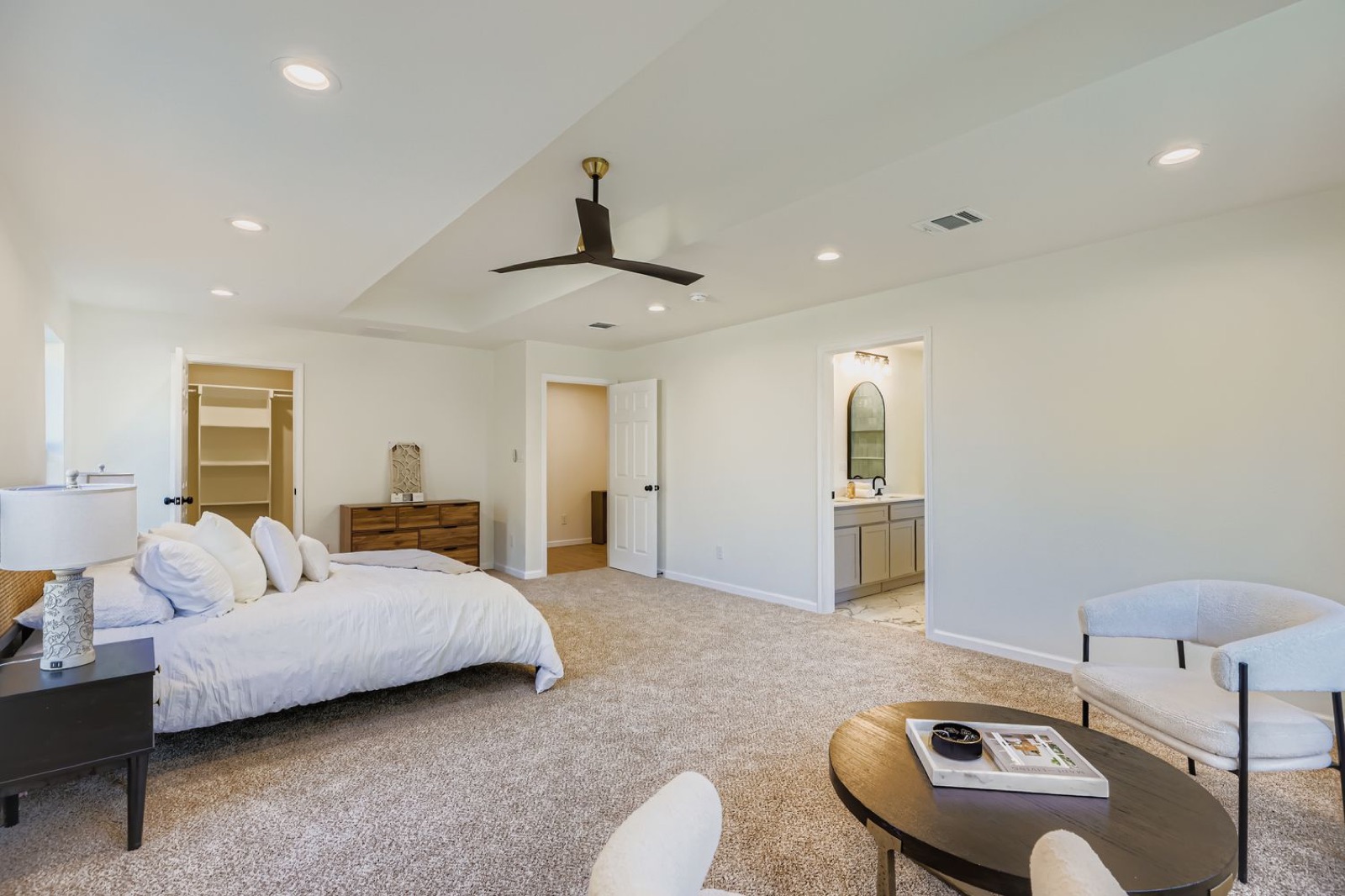 Restored primary bedroom in a Denton, TX home after restoration